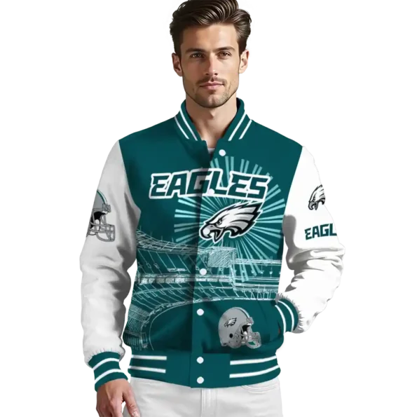 customized philadelphia eagles ferris arena green white varsity jacket high quality