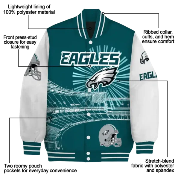 customized philadelphia eagles ferris arena green white varsity jacket new arrival