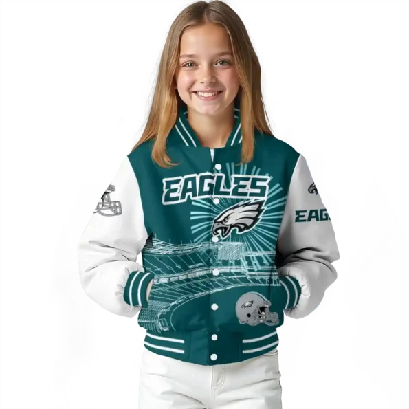 customized philadelphia eagles ferris arena green white varsity jacket top rated