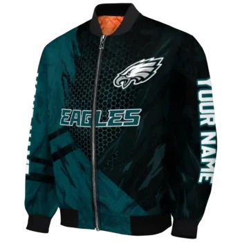 customized philadelphia eagles hexagon mesh green black bomber jacket best selling