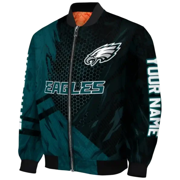 customized philadelphia eagles hexagon mesh green black bomber jacket best selling