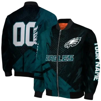 customized philadelphia eagles hexagon mesh green black bomber jacket fashion forward