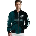 customized philadelphia eagles hexagon mesh green black bomber jacket best selling