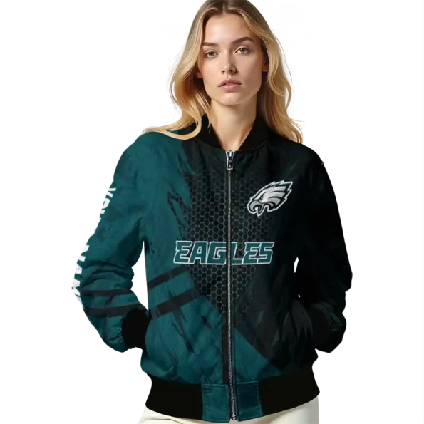 customized philadelphia eagles hexagon mesh green black bomber jacket latest model