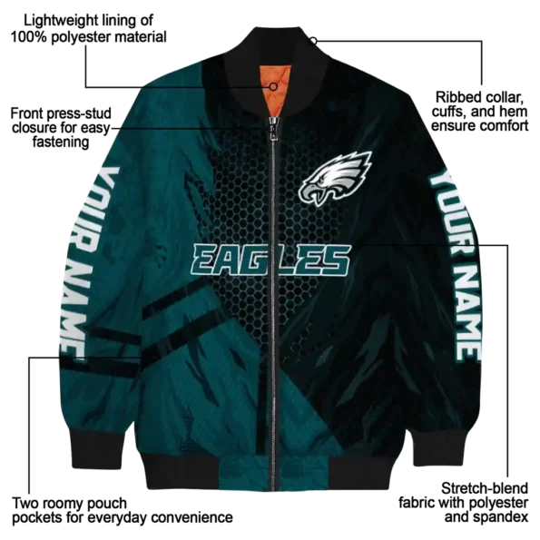 customized philadelphia eagles hexagon mesh green black bomber jacket new arrival