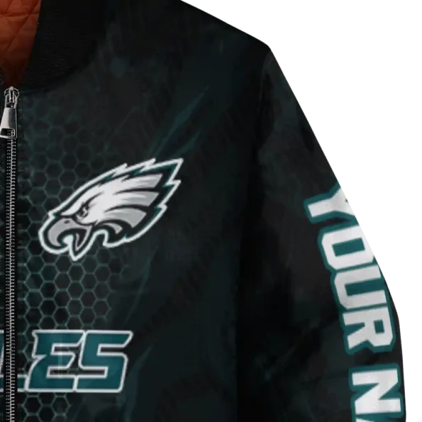 customized philadelphia eagles hexagon mesh green black bomber jacket premium grade