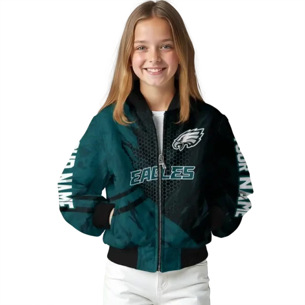 customized philadelphia eagles hexagon mesh green black bomber jacket top rated
