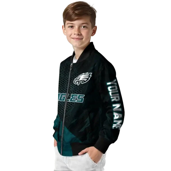 customized philadelphia eagles hexagon mesh green black bomber jacket trendy