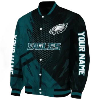 customized philadelphia eagles hexagon mesh green black varsity jacket best selling