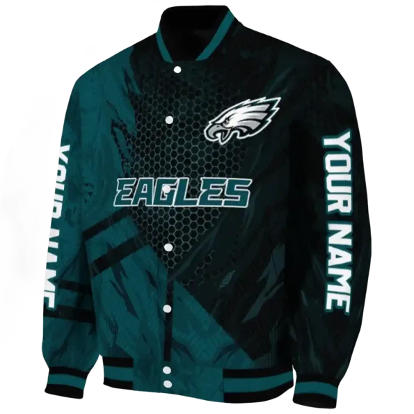 customized philadelphia eagles hexagon mesh green black varsity jacket best selling