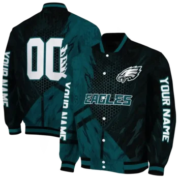 customized philadelphia eagles hexagon mesh green black varsity jacket fashion forward