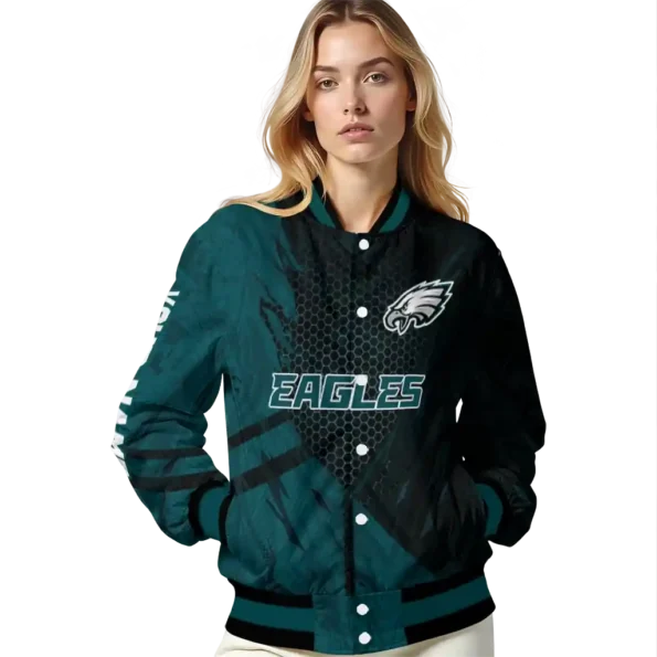 customized philadelphia eagles hexagon mesh green black varsity jacket latest model