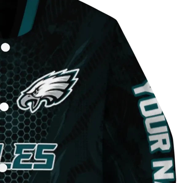 customized philadelphia eagles hexagon mesh green black varsity jacket premium grade