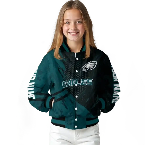customized philadelphia eagles hexagon mesh green black varsity jacket top rated