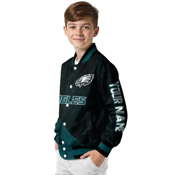 customized philadelphia eagles hexagon mesh green black varsity jacket trendy