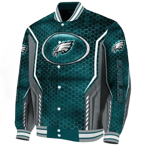 customized philadelphia eagles power plate green varsity jacket best selling