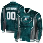 customized philadelphia eagles power plate green varsity jacket best selling