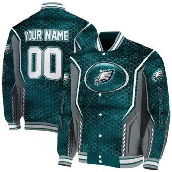 customized philadelphia eagles power plate green varsity jacket fashion forward