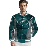 customized philadelphia eagles power plate green varsity jacket best selling