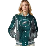 customized philadelphia eagles power plate green varsity jacket best selling