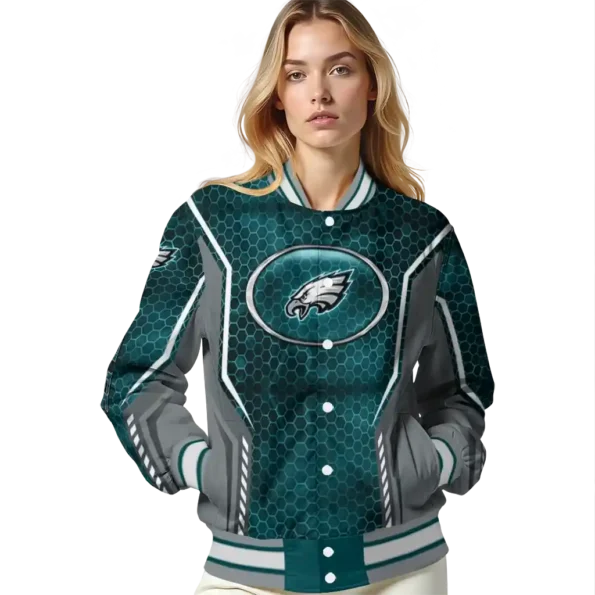 customized philadelphia eagles power plate green varsity jacket latest model