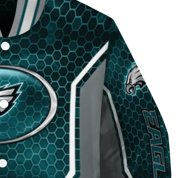 customized philadelphia eagles power plate green varsity jacket premium grade