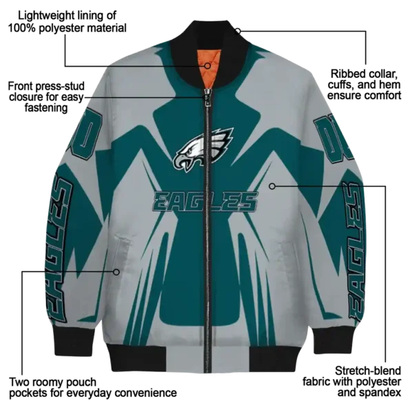 customized philadelphia eagles spider mark green grey crocs bomber jacket new arrival