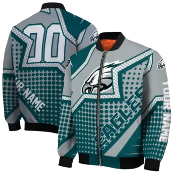 customized philadelphia eagles star burst green bomber jacket fashion forward