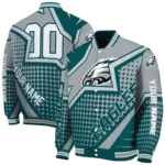 customized philadelphia eagles star burst green varsity jacket best selling