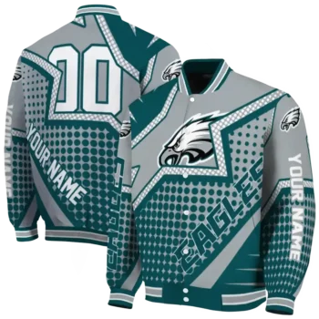 customized philadelphia eagles star burst green varsity jacket fashion forward