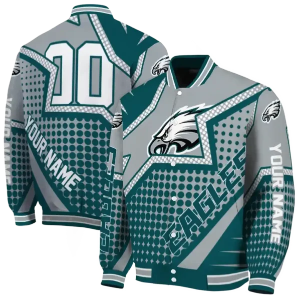 customized philadelphia eagles star burst green varsity jacket fashion forward