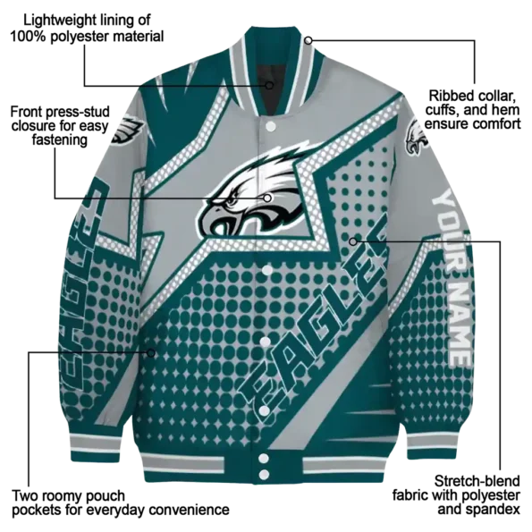 customized philadelphia eagles star burst green varsity jacket new arrival