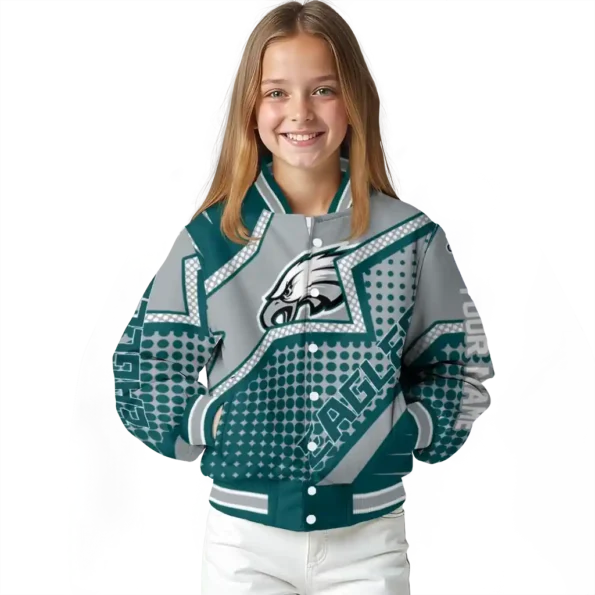 customized philadelphia eagles star burst green varsity jacket top rated
