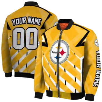customized pittsburgh steelers chevron angles gold bomber jacket fashion forward
