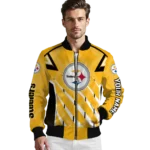 customized pittsburgh steelers chevron angles gold bomber jacket best selling