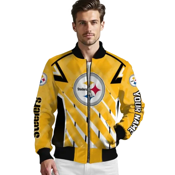 customized pittsburgh steelers chevron angles gold bomber jacket high quality