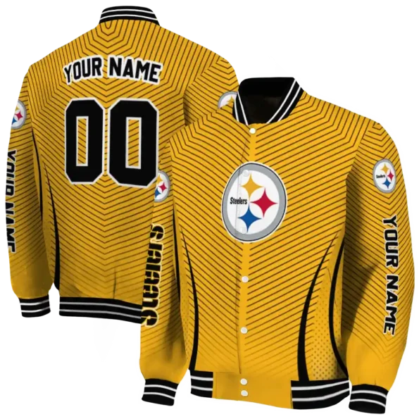 customized pittsburgh steelers chevron arrow gold varsity jacket fashion forward