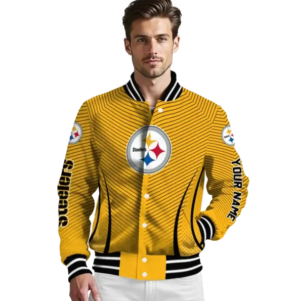 customized pittsburgh steelers chevron arrow gold varsity jacket high quality