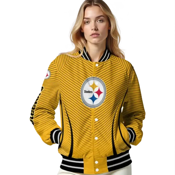 customized pittsburgh steelers chevron arrow gold varsity jacket latest model