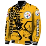 customized pittsburgh steelers hexagon cluster gold black varsity jacket best selling