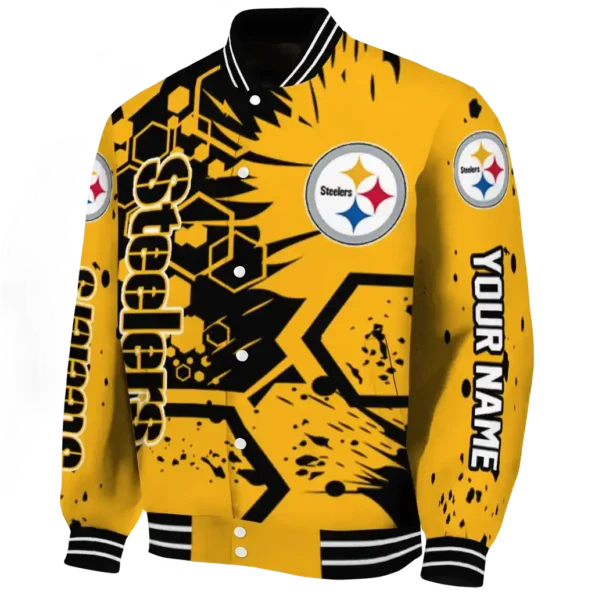 customized pittsburgh steelers hexagon cluster gold black varsity jacket best selling