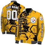 customized pittsburgh steelers hexagon cluster gold black varsity jacket best selling