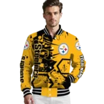 customized pittsburgh steelers hexagon cluster gold black varsity jacket best selling