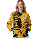 customized pittsburgh steelers hexagon cluster gold black varsity jacket best selling