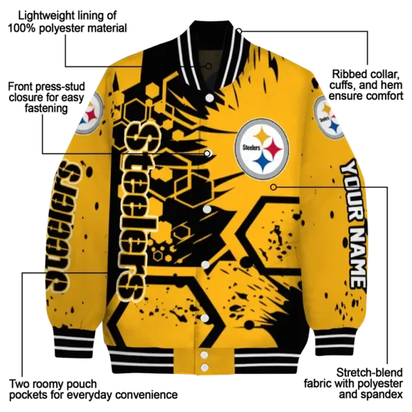 customized pittsburgh steelers hexagon cluster gold black varsity jacket new arrival