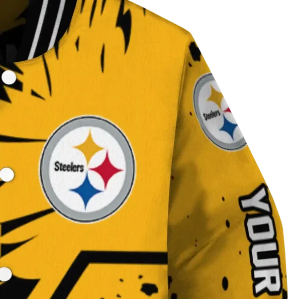 customized pittsburgh steelers hexagon cluster gold black varsity jacket premium grade