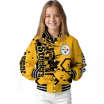 customized pittsburgh steelers hexagon cluster gold black varsity jacket best selling