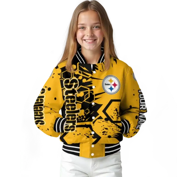 customized pittsburgh steelers hexagon cluster gold black varsity jacket top rated