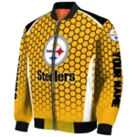 customized pittsburgh steelers hexagon grid gold bomber jacket best selling