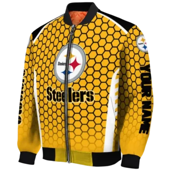 customized pittsburgh steelers hexagon grid gold bomber jacket best selling